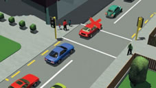 Picture showing a car incorrectly blocking an area controlled by pedestrian traffic signals