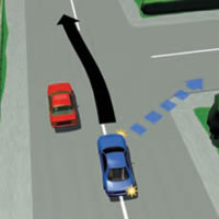 Picture of a car passing by crossing the centre line at an intersection