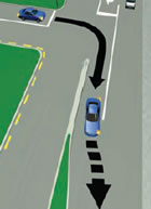 Picture of a car merging using a merge lane