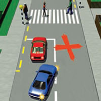 Picture of a car incorrectly passing near a pedestrian crossing