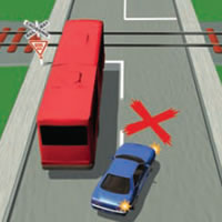 Picture of a car inccorrectly passing near a railway level crossing