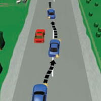 Picture showing a car passing another car on the right