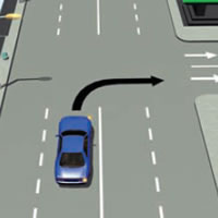 Picture of car turning right into a one-way street