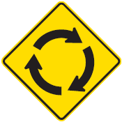 Picture of a roundabout warning sign